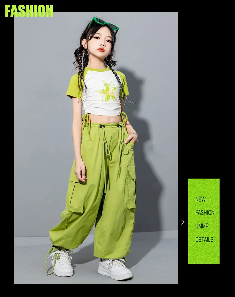 Girls Loose Casual Cargo Pants Fashion Korean Street Style Hip Hop Trousers Wide Leg Pants with Belt for School Vacation Daily