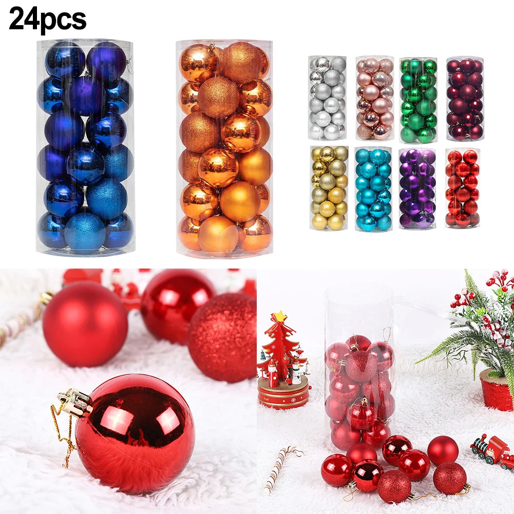 Xmas Party Decor 24Pcs Christmas Ball Bridal Shower Party For Christmas Tree Decoration Hanging Decor Pink Red Silver Blue