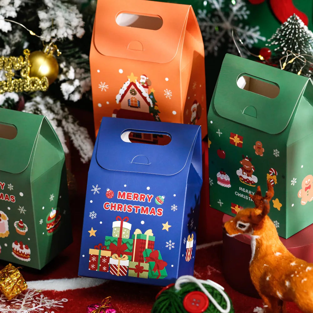 10pcs Christmas gift bag small gift biscuits snowflake crisp biscuits colourful box Christmas Eve candy box portable box