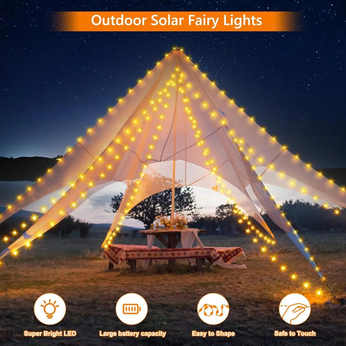 Solar String Lights Outdoor LED Waterproof Twinkle Lights Copper Wire 8 Modes Fairy Lights for Xmas Tree Garden Party Wedding