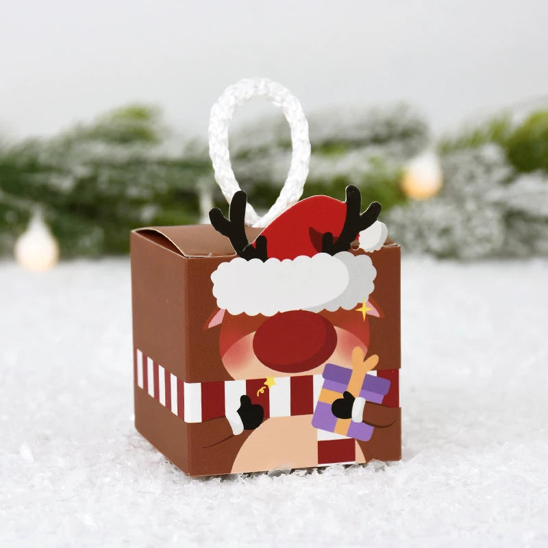 10Pcs Christmas Gift Box Xmas Tree Santa Claus Snowman Paper Candy Cookie Packing Box Bags Children Favors