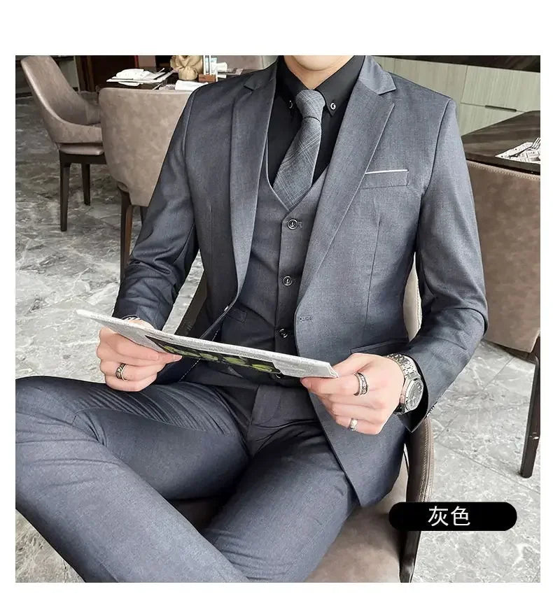 Blazer, Vest & Pants Men's Fashion Business Gentleman Professional Formal Dress Korean Version Banquet Dress Suit 6XL