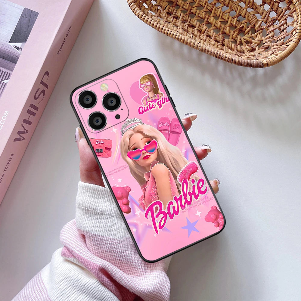 Cute Pink Barbie Soft Case For iPhone 11 12 13 14 15 Pro Max Plus Mini