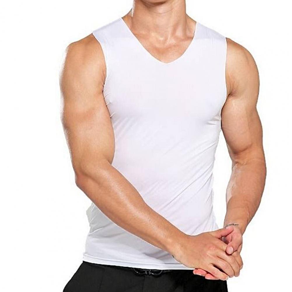 Men Vest Sleeveless V-Neck Quick Dry Ice Silk Vest T-Shirts Tank Top Breathable Fitness Oversize Thin Summer Tops Tees