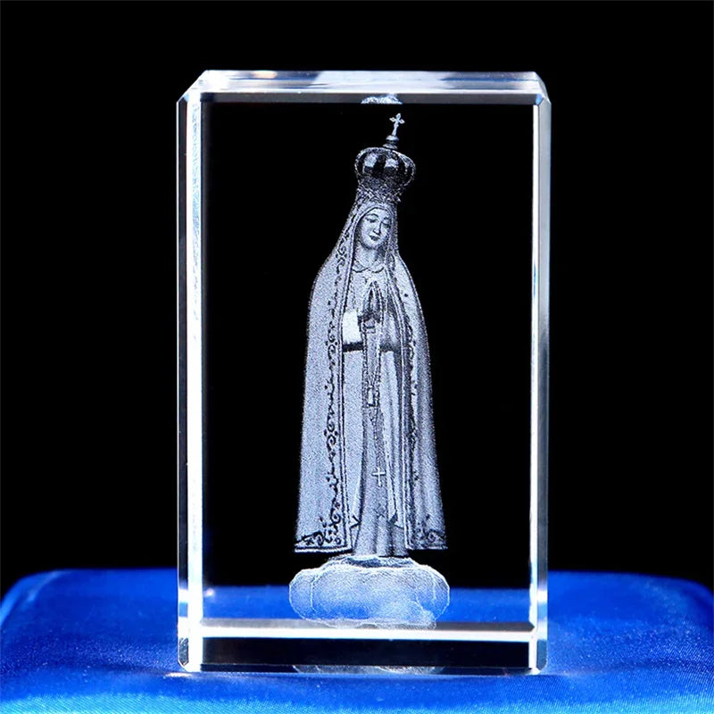 3D K9 Crystal Cube Christian Jesus Cross Figurine Home Decor Virgin Mary Laser Engrave Crystal Religious gifts for women's birth