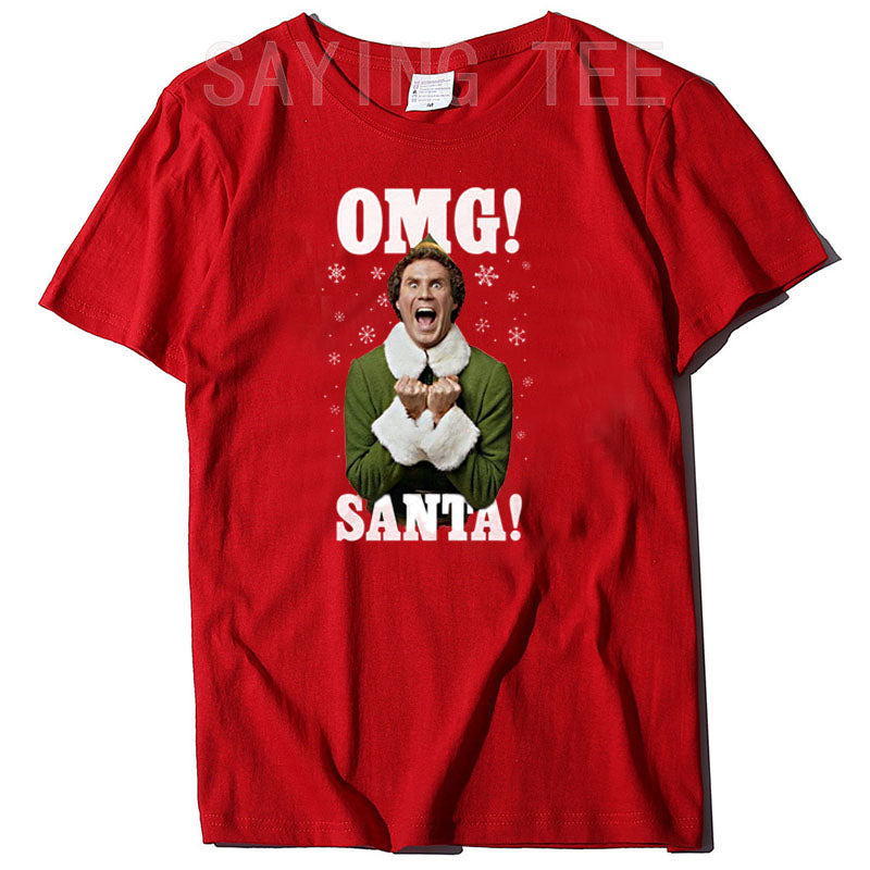 OMG Elf Adult Christmas T-Shirt Funny Xmas Costume Gifts Streetwear Clothes Men Family Matching Christmas T-Shirt