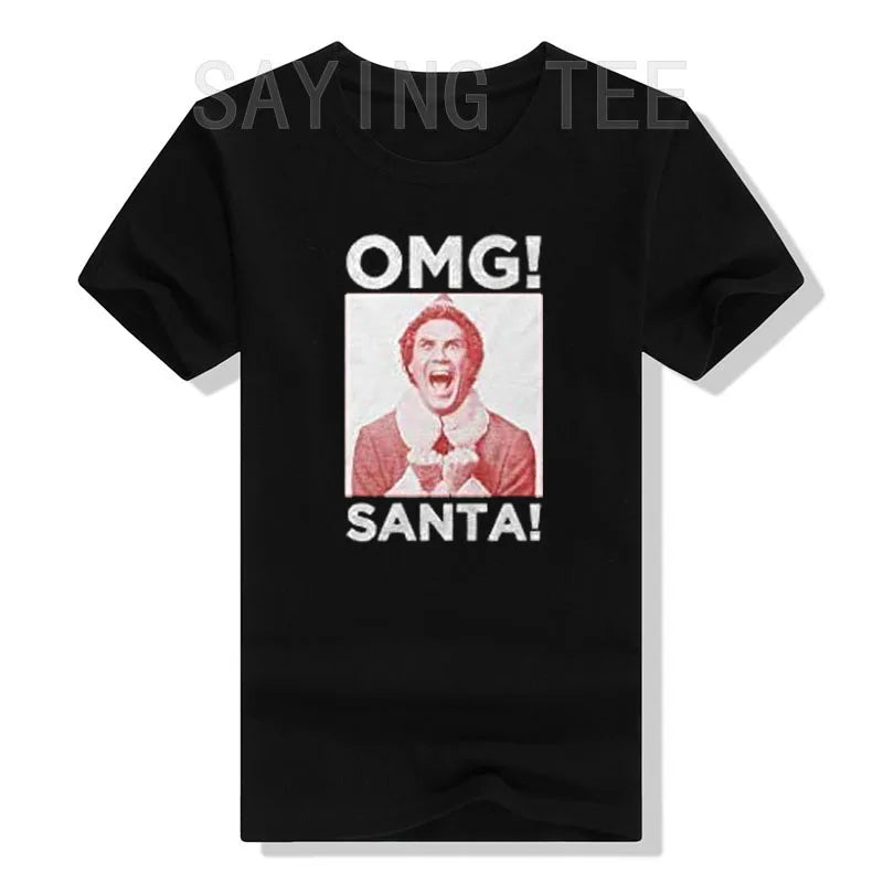 Elf OMG! Santa Buddy Adult Christmas T-Shirt Funny Xmas Costume Gifts Streetwear Clothes Men Family Matching Christmas T-Shirt