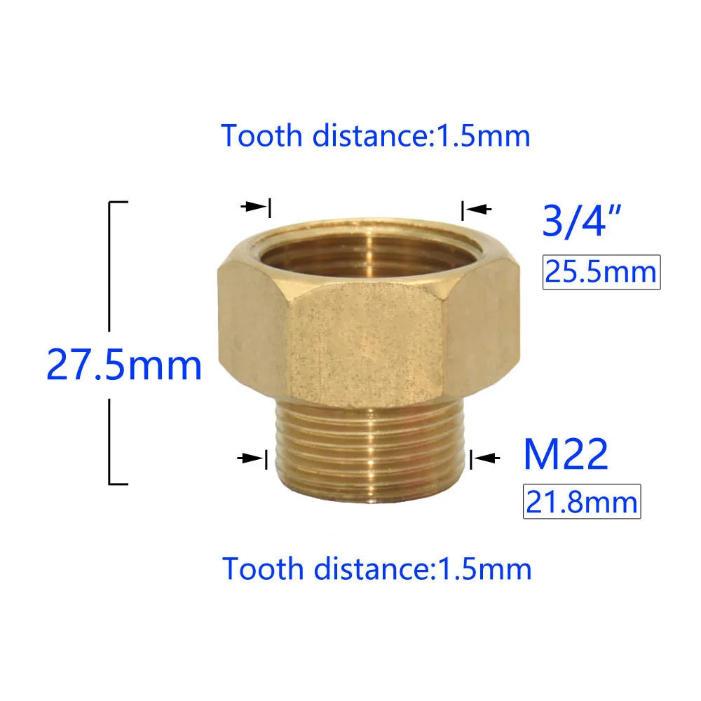 Brass M22 M14 M18 To 3/8" 1/2" 3/4" Thread Connector Transition Coupler Cleaning Copper Machine Repair Fitting