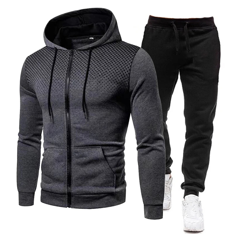 Men's casual zippered Sweatshirt suit hooded sweatshirt hooded jacket gradient coat sweatpants two-piece S-4XL