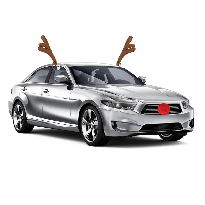 3pcs Christmas Antlers Car Decoration Accessories Christmas Car Flannelette Red Nose Costume Reindeer Deer Antler Diy Decoration