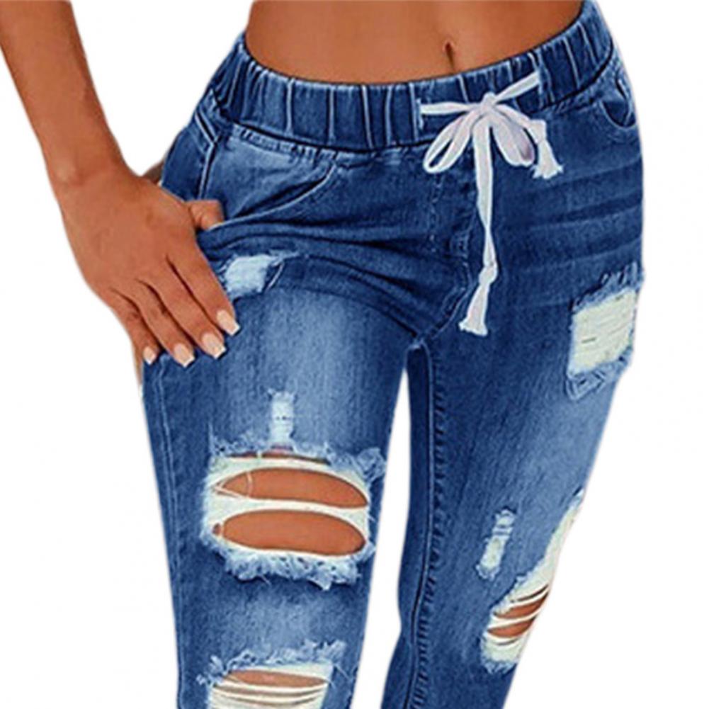 4XL Women Jeans Ripped Vintage Waist Pants Skinny Denim Pants