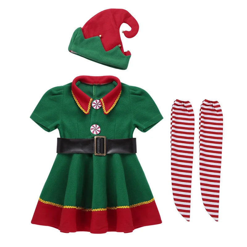 Elf Girls Christmas Costume Festival Santa Clause for Girls New Year children clothing Fancy Dress Xmas Party Dress