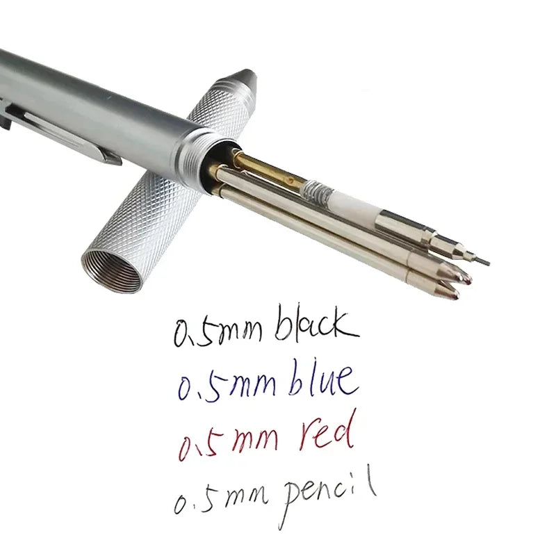 4 In 1 Multicolor Metal Pen with 3 Colors Ball Pen Refills and Automatic Pencil