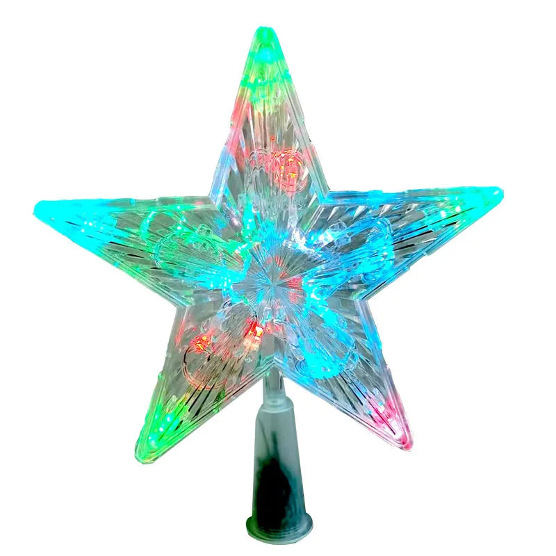 LED Transparent Five-pointed Star Merry Christmas Tree Toppers Cristmas Decorations for Home Xmas Ornaments Navidad 2023