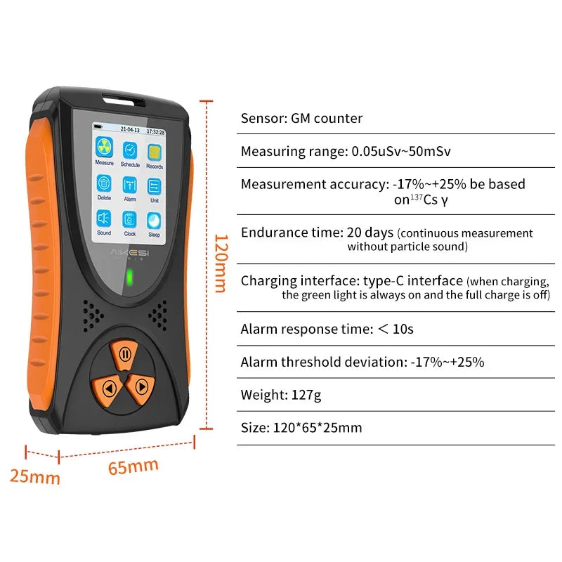 HFS-10 Geiger counter Nuclear Radiation Detector X-ray Beta Gamma Detector Geiger Counter Dosimeter Lithium battery