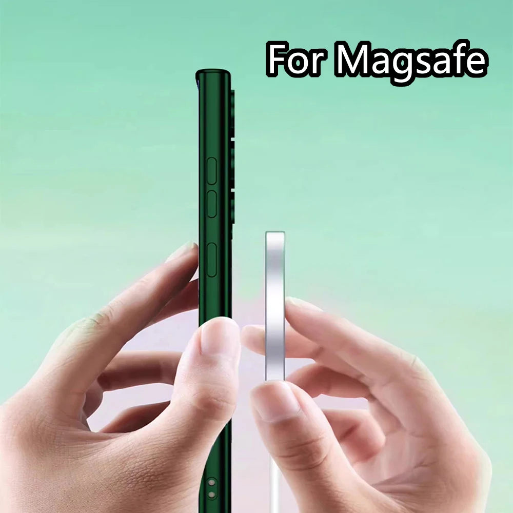 Magnetic Plating Cover For Apple Mag safe Case Samsung Galaxy S24 S23 Ultra S21 Fe S22 Plus Clear Silicone 5K 10H Camera Glass