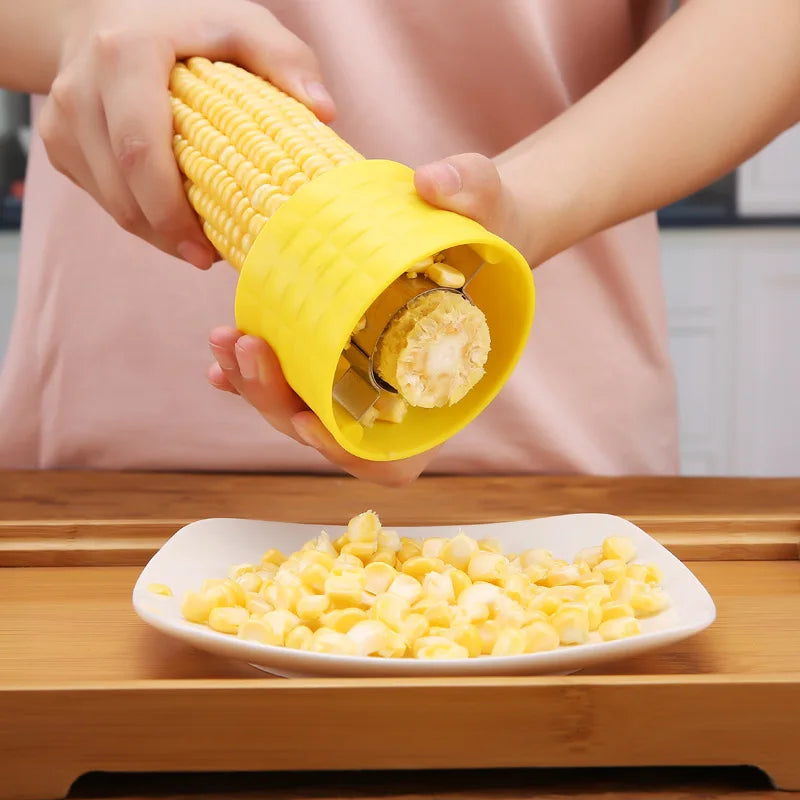 Quick Corn Thresher with Stainless Steel Blades Slicer Peeler Corn Cob Splitter Stripper Cutter Removing Kernels Kitchen Gadgets