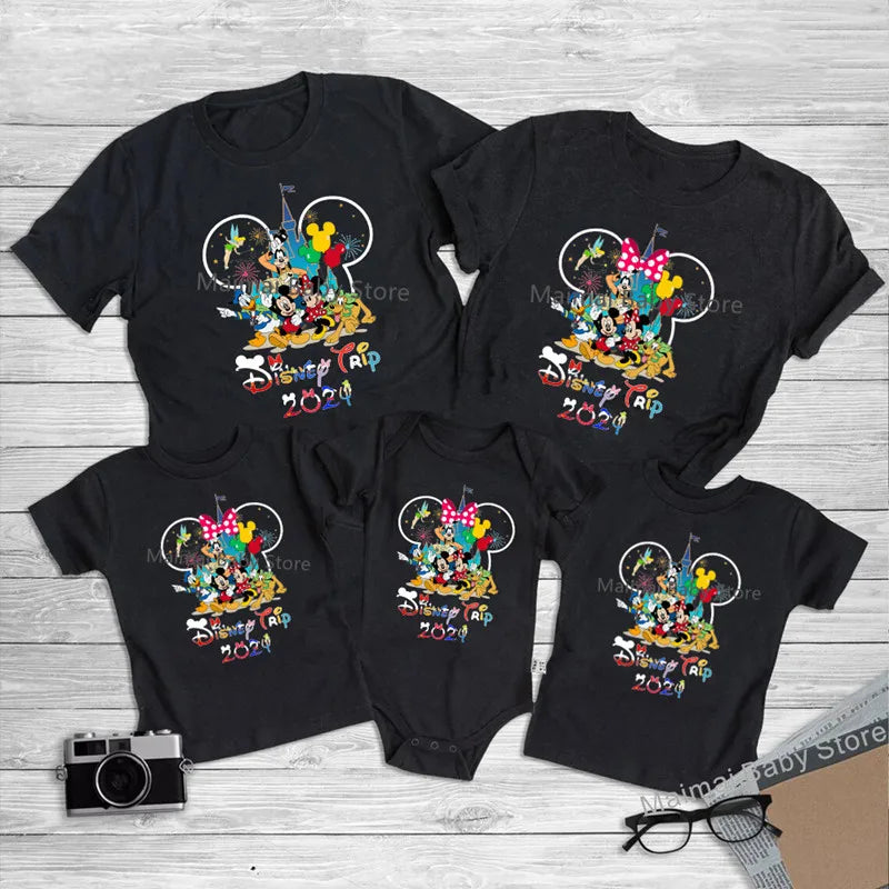 Disney Trip 2024 Family Matching Shirts Funny Mickey Minnie T shirts Look Dad Mom Kids Tees Top