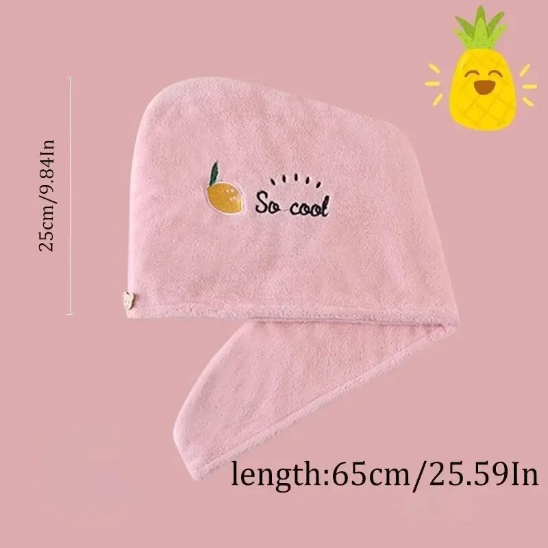 Dry hair cap absorbent coral fleece padded double-layer hair care shower cap cute embroidery hair towel household necessities.