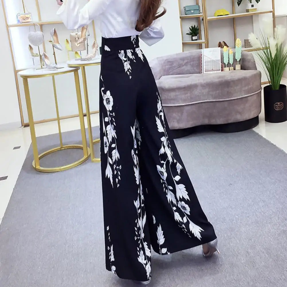 Women's Summer Long Skirt Contrast Color Baggy Flower Print High Waist Slimming Plus Size Trousers Skirt Daily Clothes