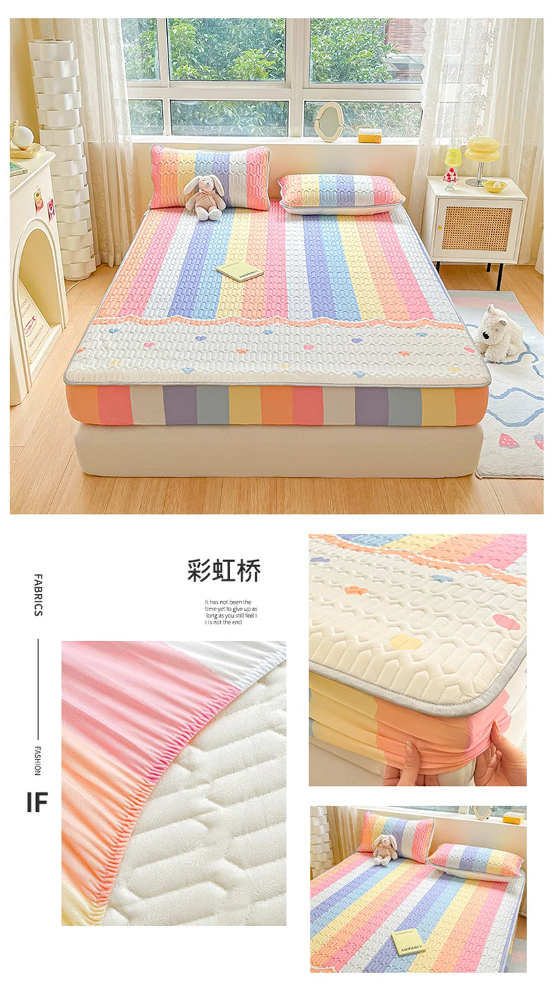 Natural Latex Thicked Summer Cooling Mat for Bed Soft Cool Feeling Fitted Sheet and Pillowcase Matress Cover Grade A Summer Mats