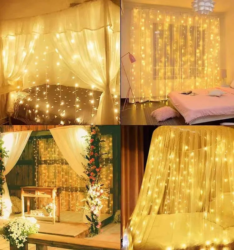 6/4/3M USB Curtain String Lights 8 Modes Fairy Light Christmas Tree Garland Light Party Bedroom Home Holiday Wedding Decoration