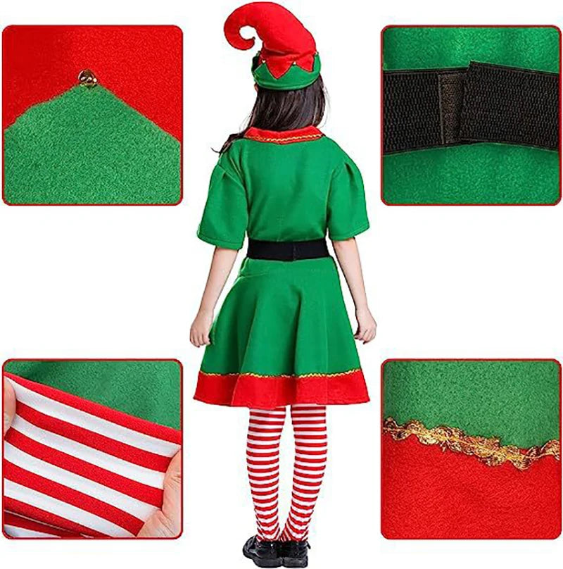 Family Green Elf Christmas Costume Cosplay Outfits Carnival Party Xmas Dress Gift