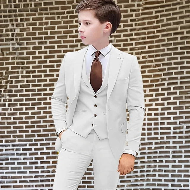 Dark Green Boys Suit Wedding Tuxedo Kids Jacket Pants Vest 3 Piece Fashion Clothes Child Slim Fit Complete Clothes Blazer Set