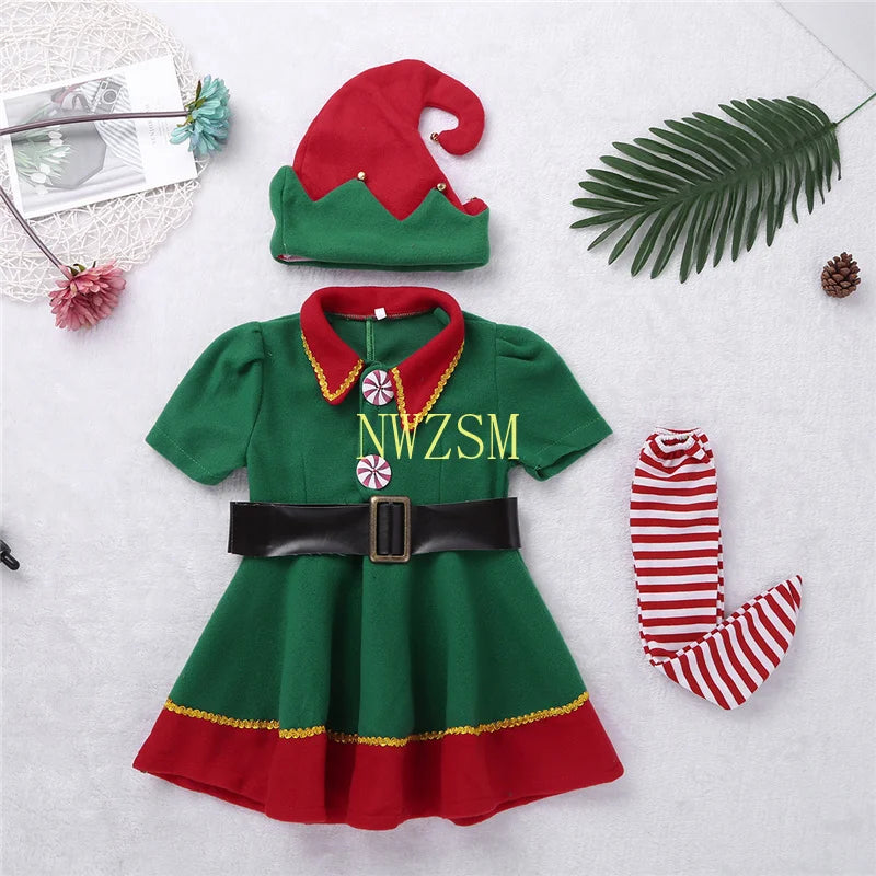 Elf Girls Christmas Costume Festival Santa Clause for Girls New Year children clothing Fancy Dress Xmas Party Dress