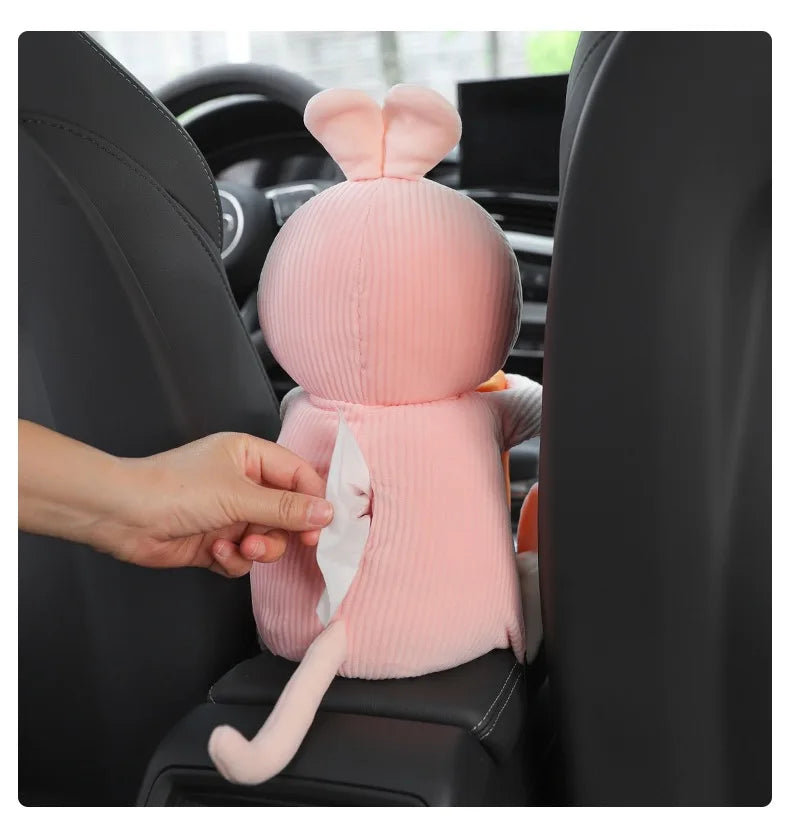 2 in 1 Cute Car Tissue Box Creative Short Plush Tissue Holder Car Armrest Storage Boxes Stowing Tidying Interior Accessories