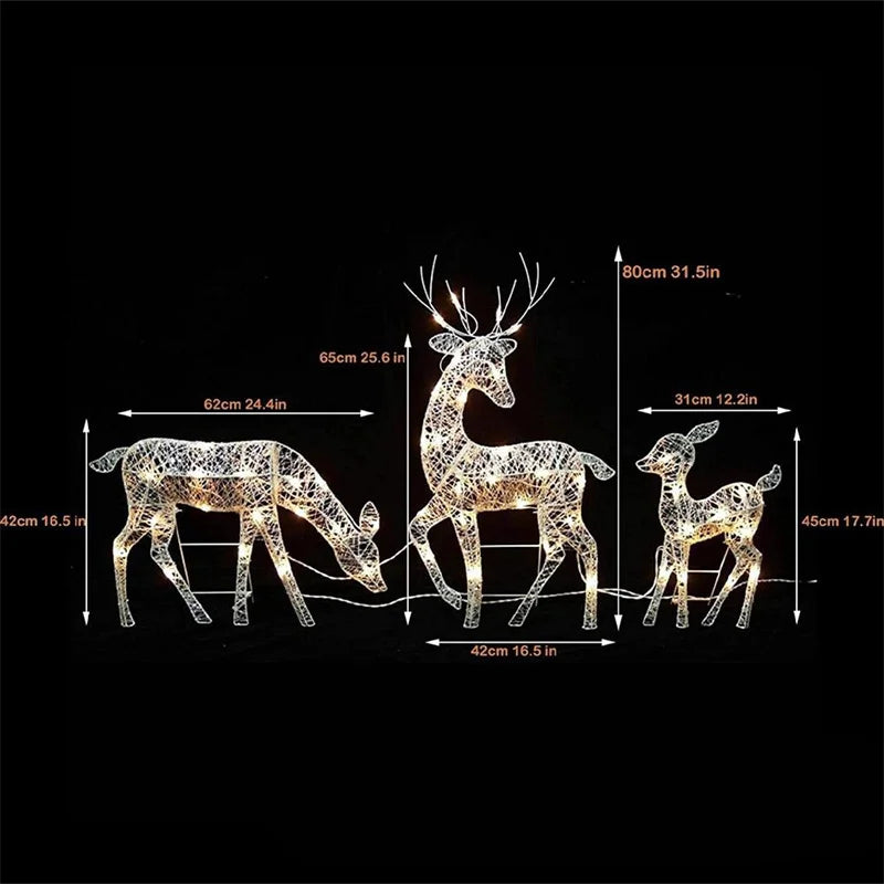 Christmas Wrought Iron Deer LED Light Glowing Garden Xmas Reindeer Ornament