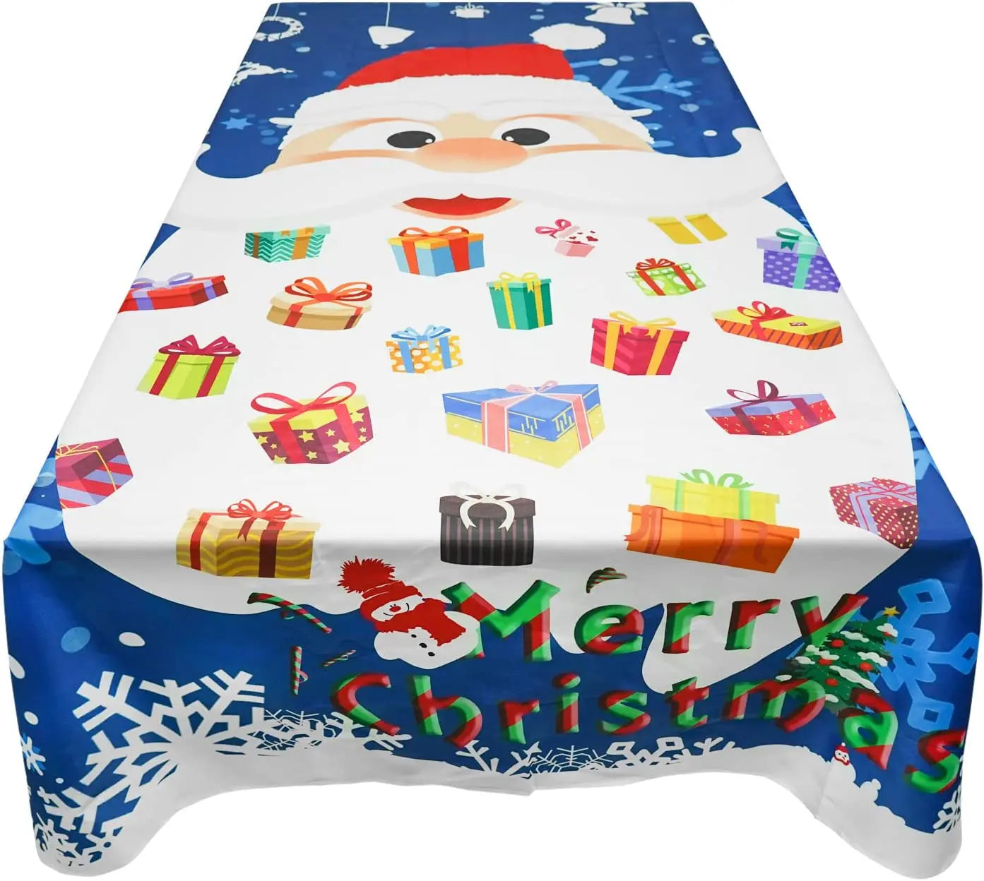 Christmas Rectangle Tablecloth, Snowflake Snowman and Santa Claus Decoration