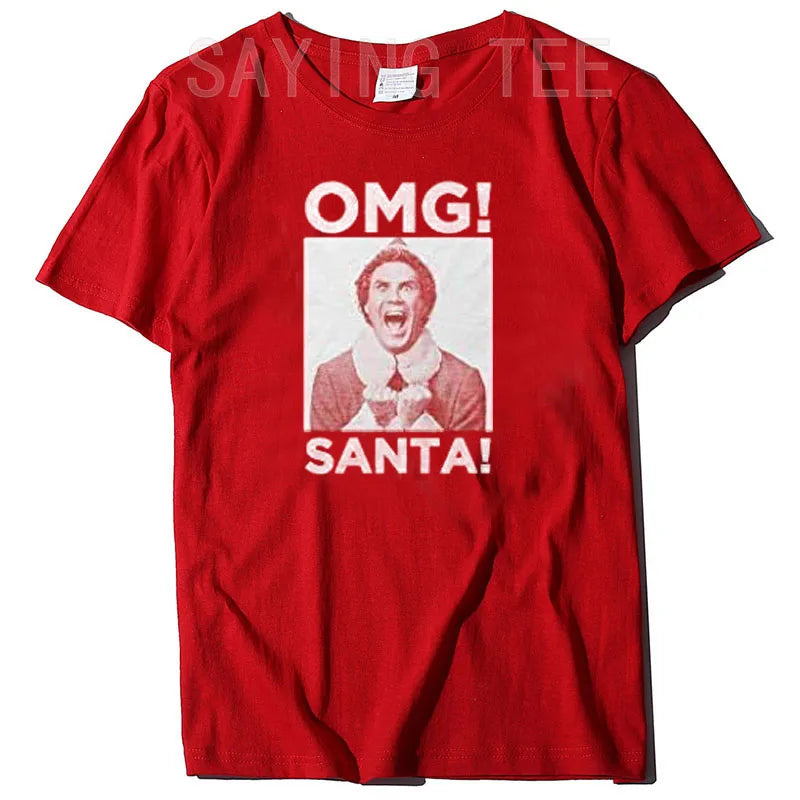 OMG Elf Adult Christmas T-Shirt Funny Xmas Costume Gifts Streetwear Clothes Men Family Matching Christmas T-Shirt