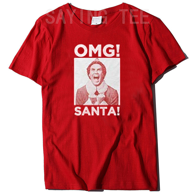 Elf OMG! Santa Buddy Adult Christmas T-Shirt Funny Xmas Costume Gifts Streetwear Clothes Men Family Matching Christmas T-Shirt