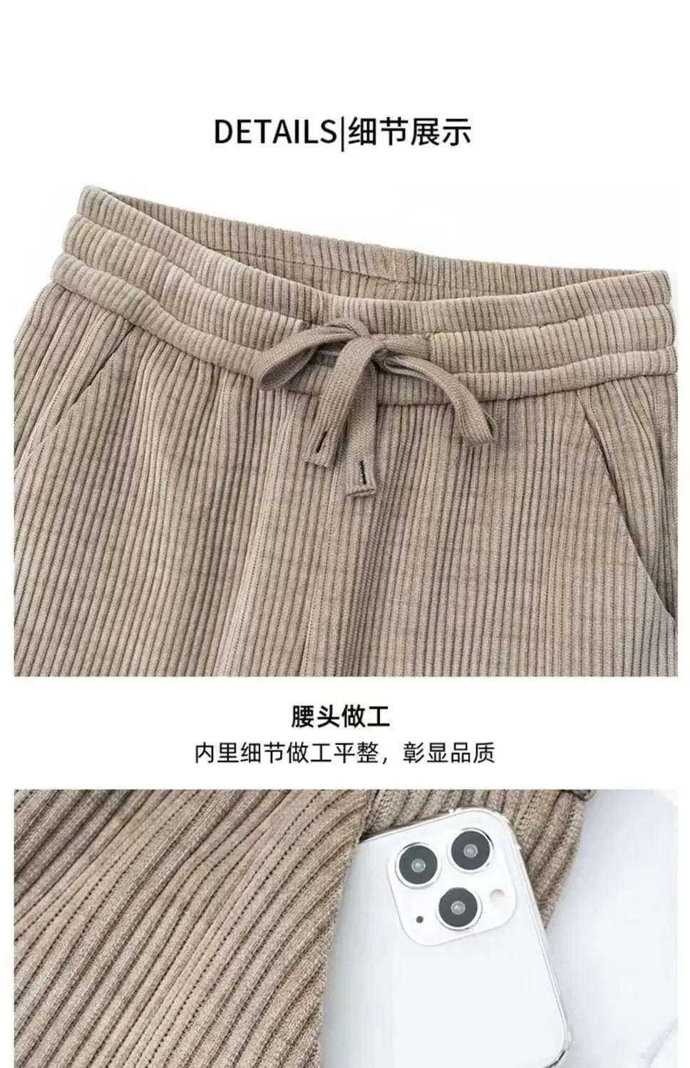 Elastic Waist Loose Casual Wide Leg Corduroy Pants Female Add Velvet Fashion All-match Trousers Women's Clothing