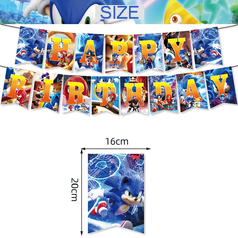 Kit Sonic Party Supplies Boys Birthday Party Paper Tableware Set Paper Plate Cup Napkins Baby Shower Decorations Sonic Gift Bags