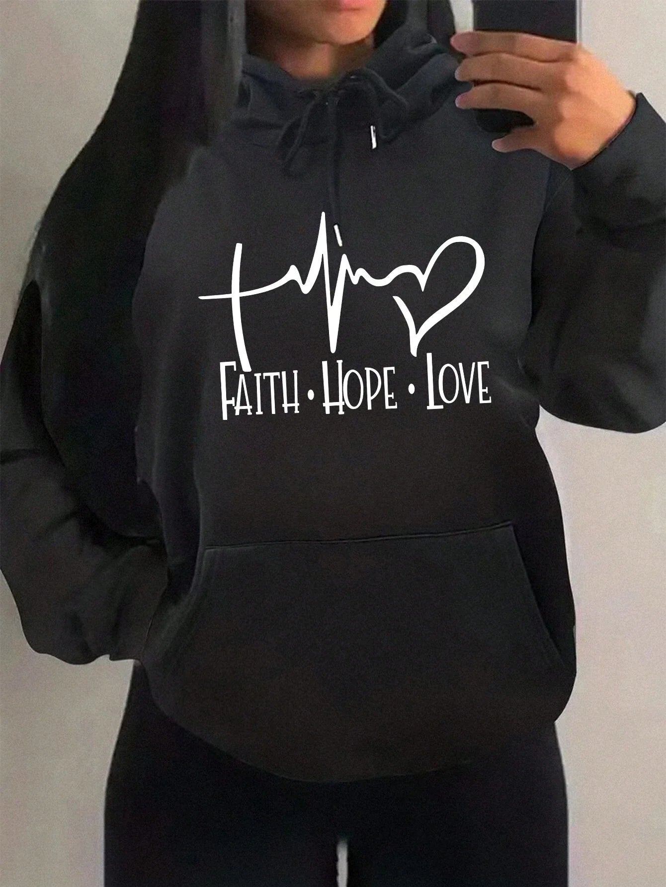 Faith Hope Love Letter Graphic Women Hoody Street Casual Loose Sweatshirt Autumn Fleece Hooded Hip Hop O-Neck Clothing Female