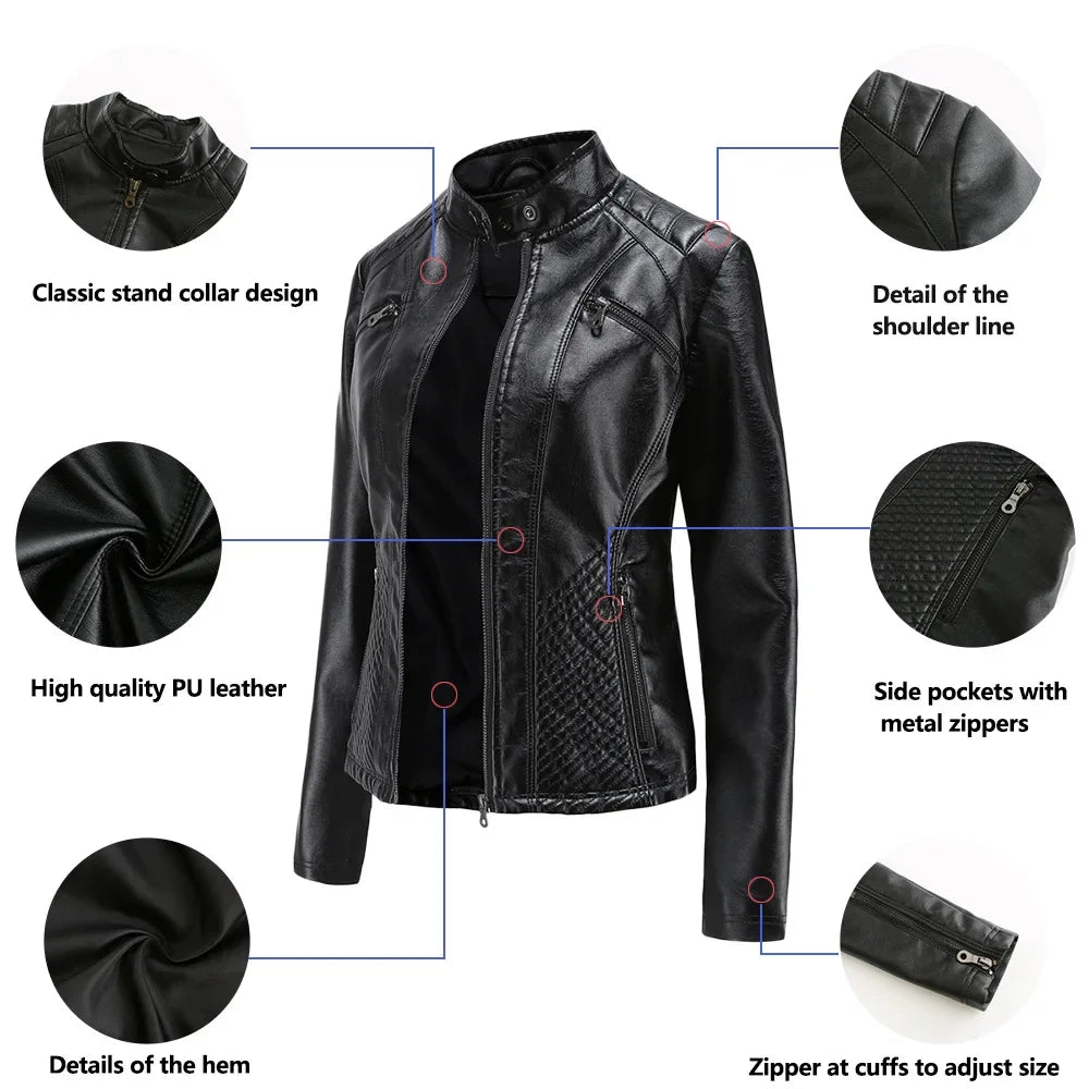 Women's Coat Fashion Trend Simple Analog Collar Zipper PU Leather Motorcycle Jacket for Women