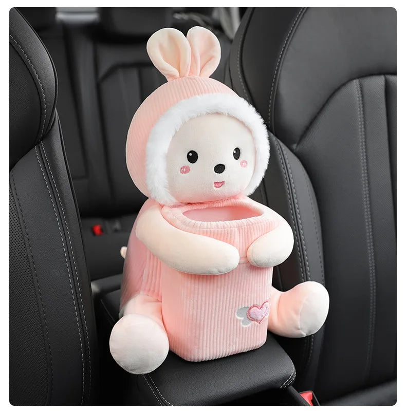 2 in 1 Cute Car Tissue Box Creative Short Plush Tissue Holder Car Armrest Storage Boxes Stowing Tidying Interior Accessories