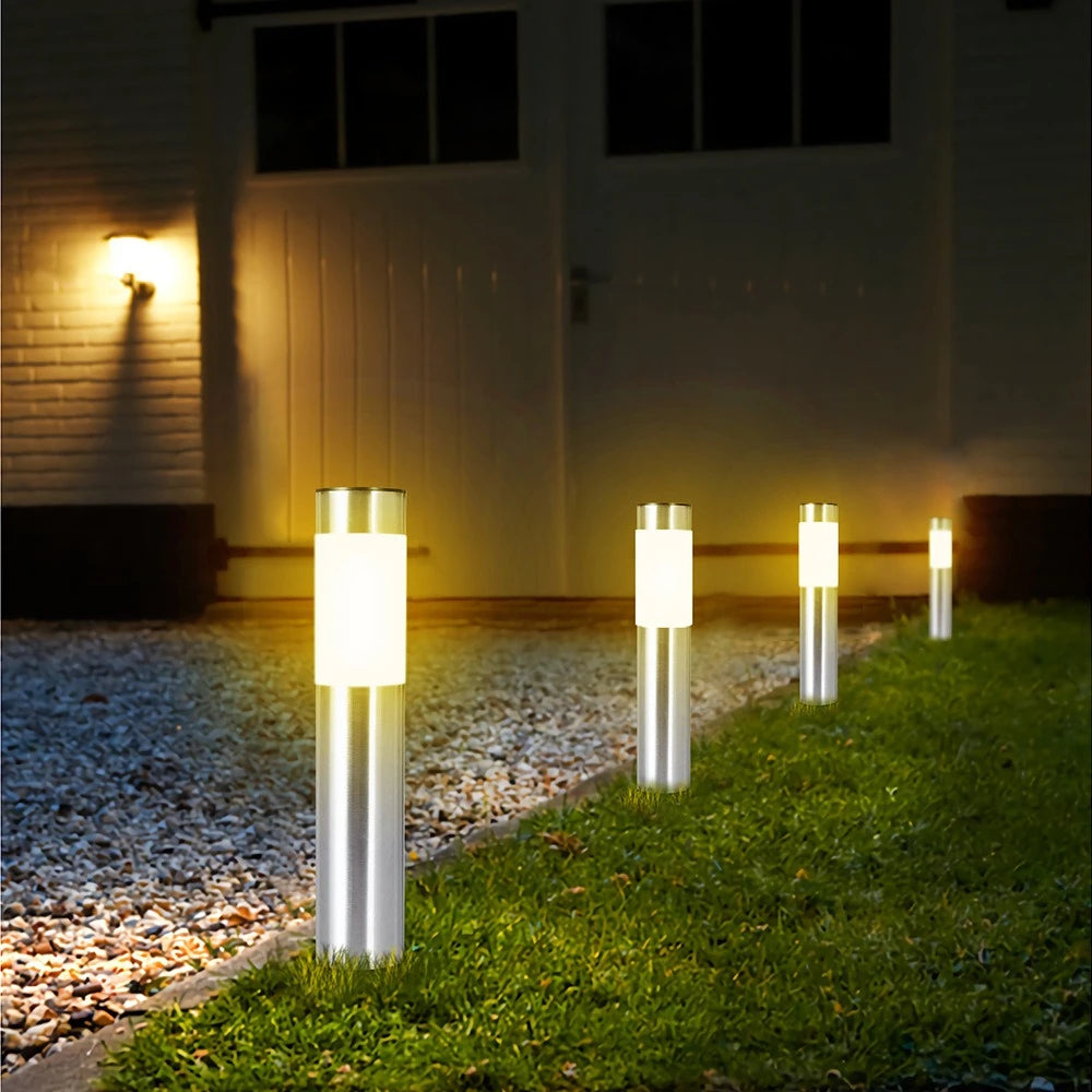 6Pakc Stainless Steel Solar Path Light LED Landscape Light Bollard Lights Waterproof Solar Outdoor Light Driveway Lawn Light