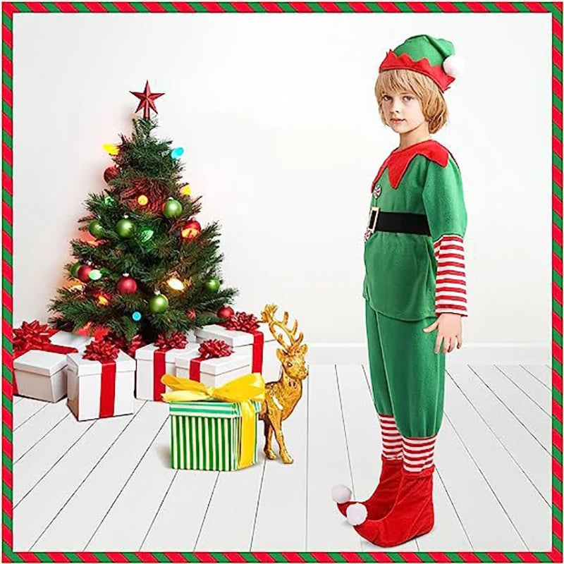 Family Green Elf Christmas Costume Cosplay Outfits Carnival Party Xmas Dress Gift