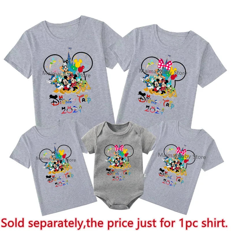 Disney Trip 2024 Family Matching Shirts Funny Mickey Minnie T shirts Look Dad Mom Kids Tees Top