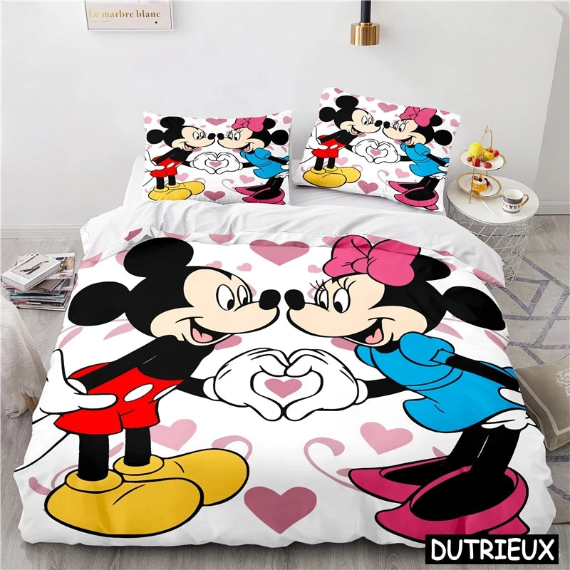 Lovely Mickey Minnie Mouse Duvet Cover & Pillowcase Set Twin Full Queen King Size Bedding Set Soft Comforter Cover Set Bedspread