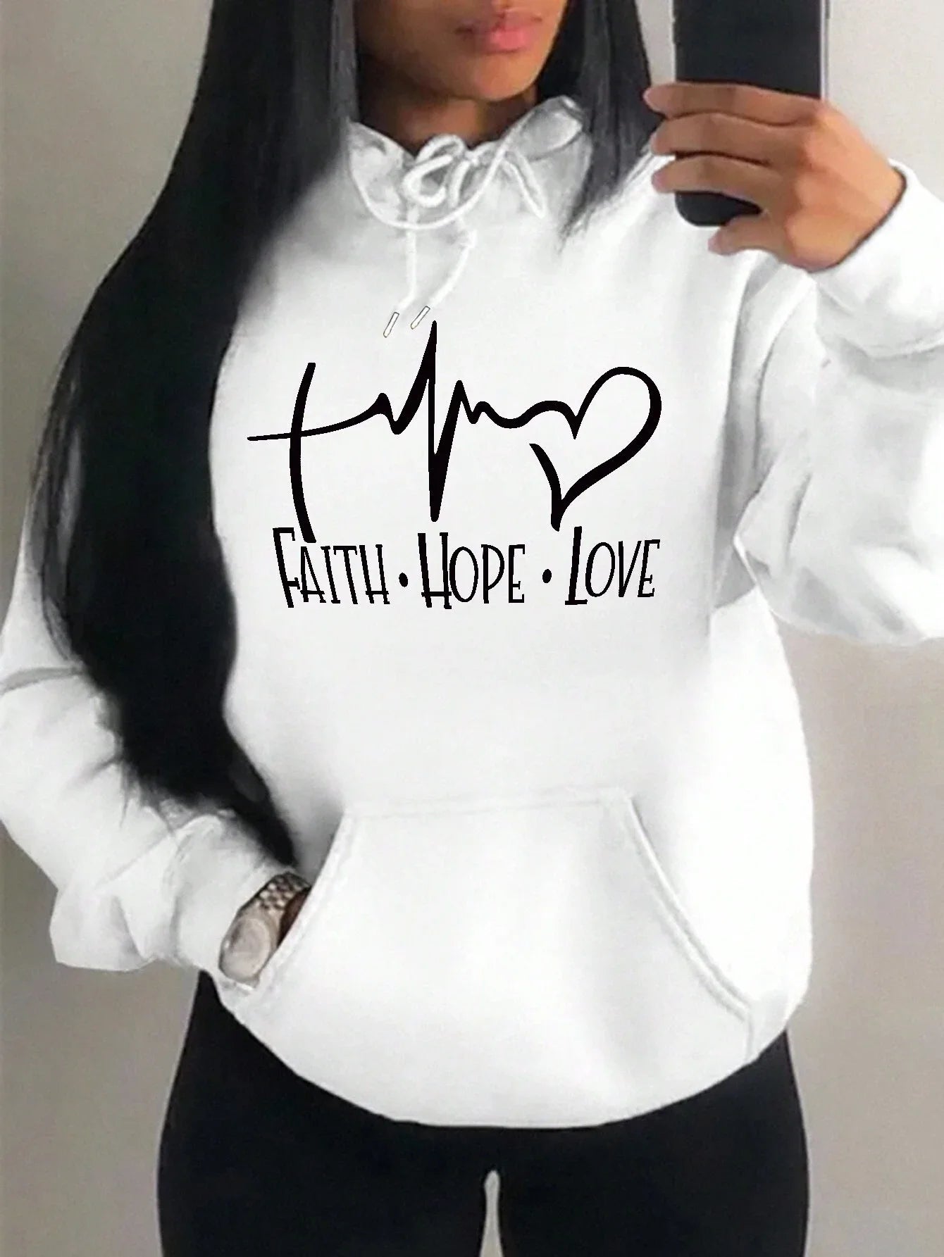 Faith Hope Love Letter Graphic Women Hoody Street Casual Loose Sweatshirt Autumn Fleece Hooded Hip Hop O-Neck Clothing Female