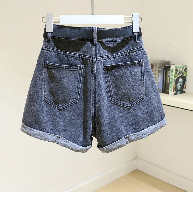 Women's Denim Shorts High-waist Slim Fit Versatile Student Loose-legged Trousers Trendy Shorts Cotton Material