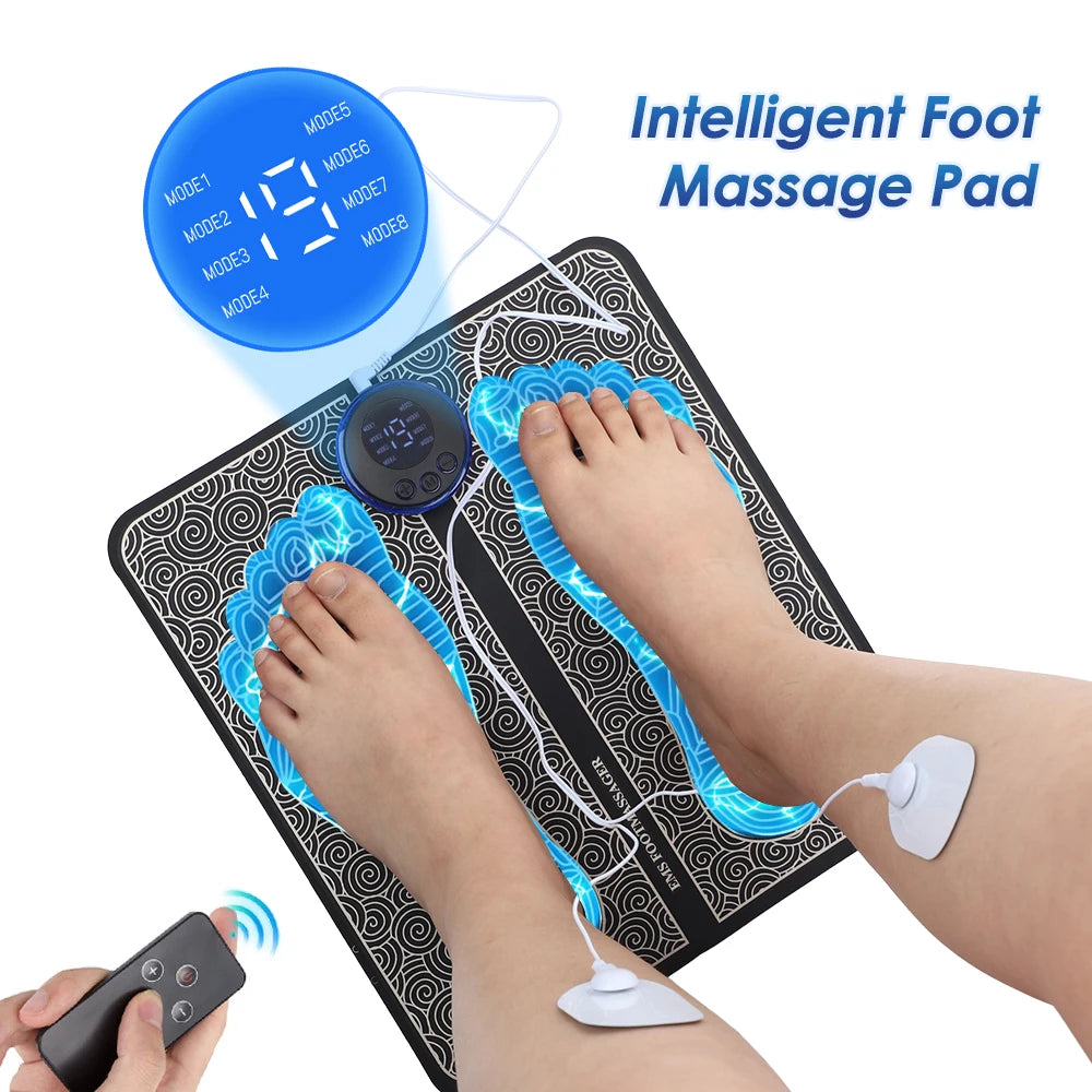 EMS Electric Foot Massager Mat Muscle Stimulator 8 Mode Foot Pad Blood Circulation 3 Mode Heating Leg Air Compression Massager