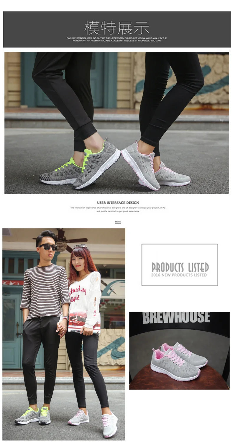 Fashion Breathable Women Casual Shoes  Walking Mesh Flat Shoes Woman White Sneakers Women