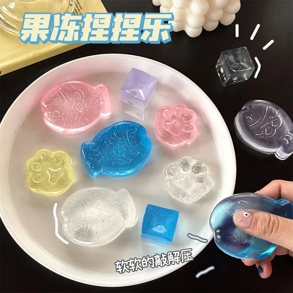 Fidget Toy Mini Squishy Toys Mochi Ice Block Stress Ball Toy Kawaii Transparent Cube cat paw fish Stress Relief Squeeze Toy