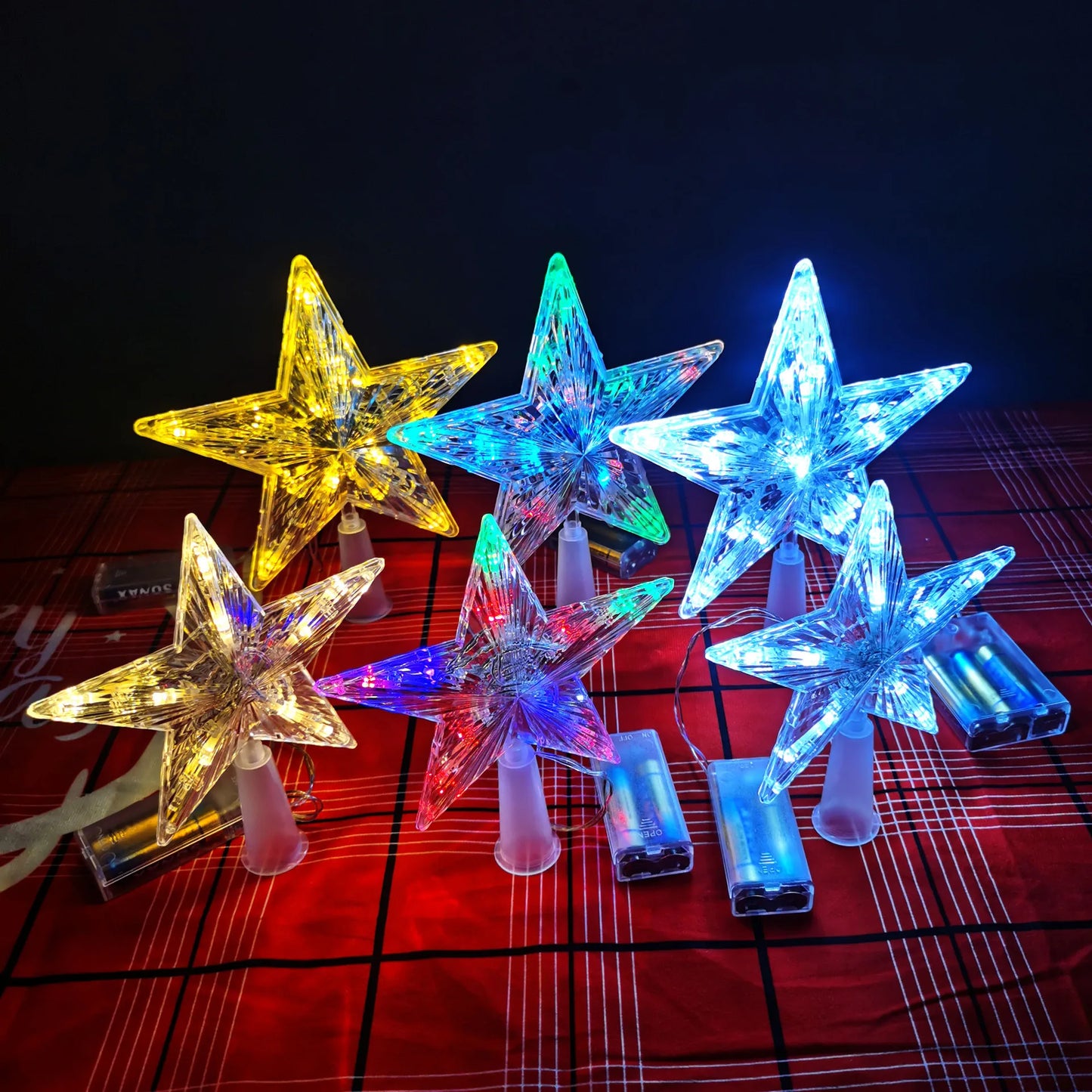 LED Transparent Five-pointed Star Merry Christmas Tree Toppers Cristmas Decorations for Home Xmas Ornaments Navidad 2023