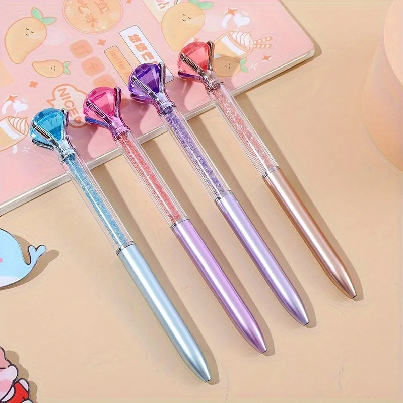 4pcs Large Crystal Diamond Gel Pens Christmas Gift Shiny Ballpoint Pen Black Ink Pens Suitable For School Office Accessories